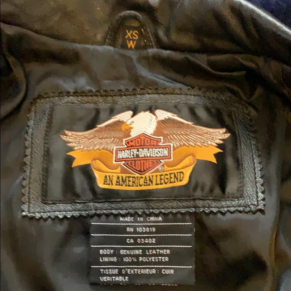 Harley-Davidson Black Leather Jacket-With Patches- Size XS - Picture 4 of 8